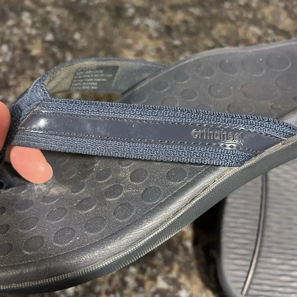 Vionic Orthaheel Flip Flop Sandals Womens 8 Navy Solid Nylon Straps Slip On